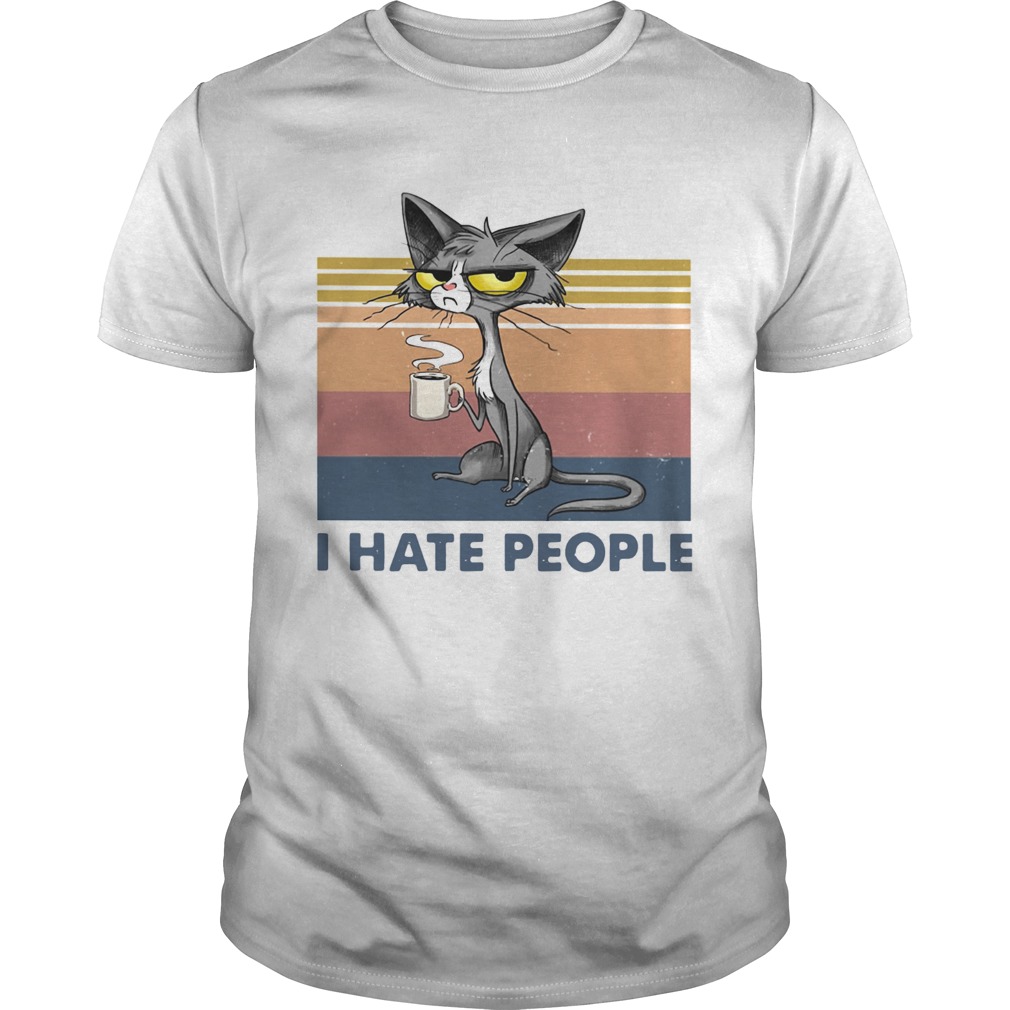 Cat Drinking Coffee I Hate People Vintage shirt