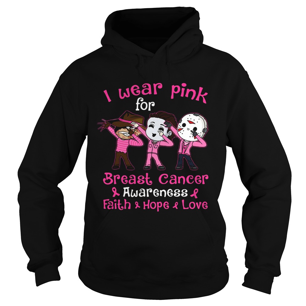 Halloween horror characters i wear pink for breast cancer awareness faith hope love Hoodie