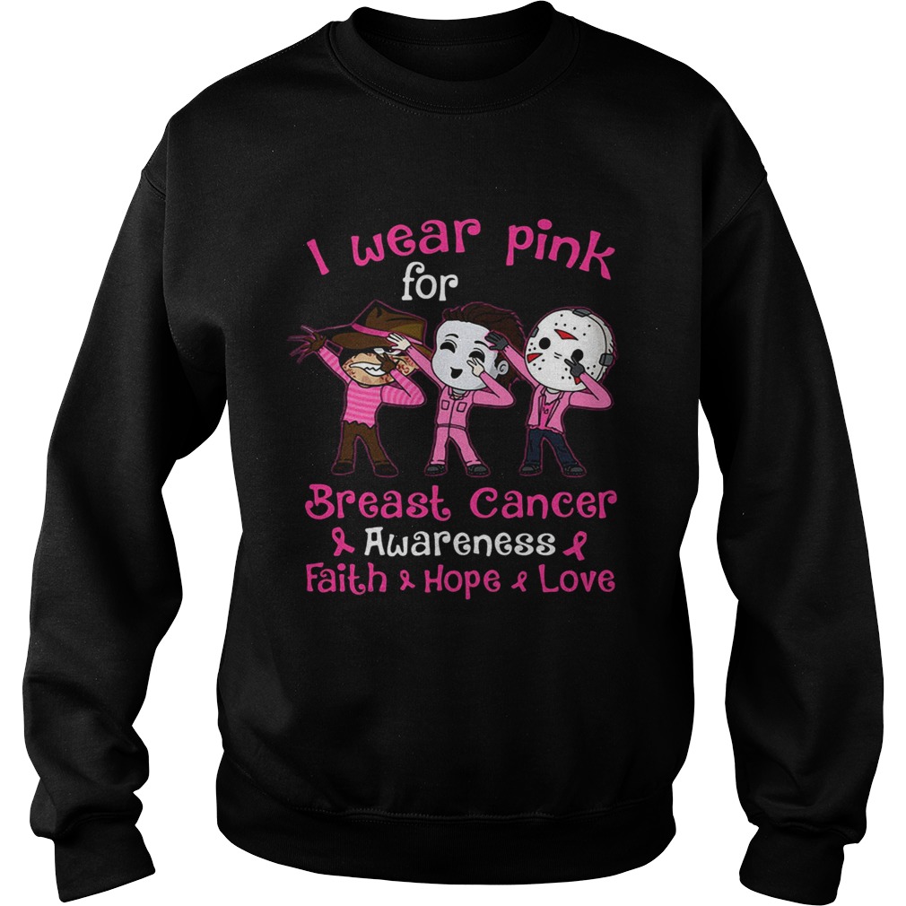 Halloween horror characters i wear pink for breast cancer awareness faith hope love Sweatshirt