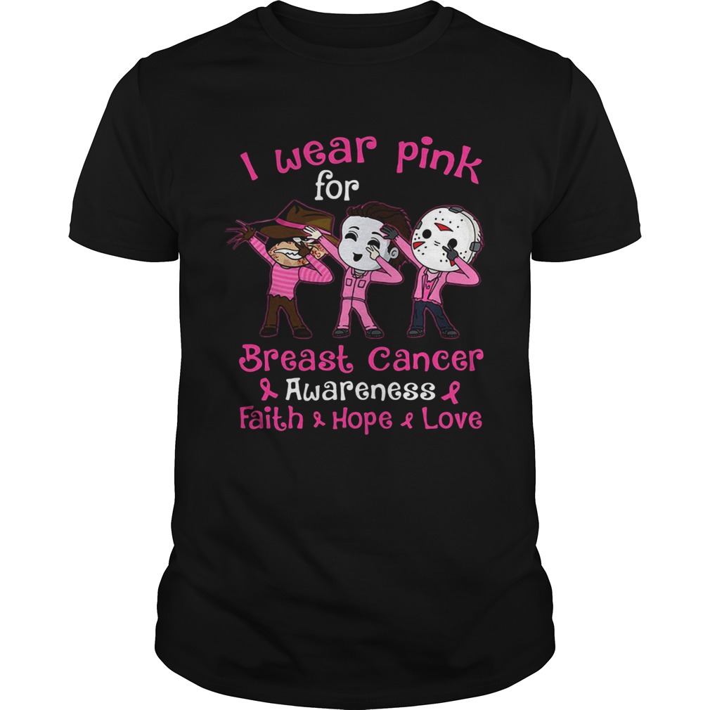 Halloween horror characters i wear pink for breast cancer awareness faith hope love shirt