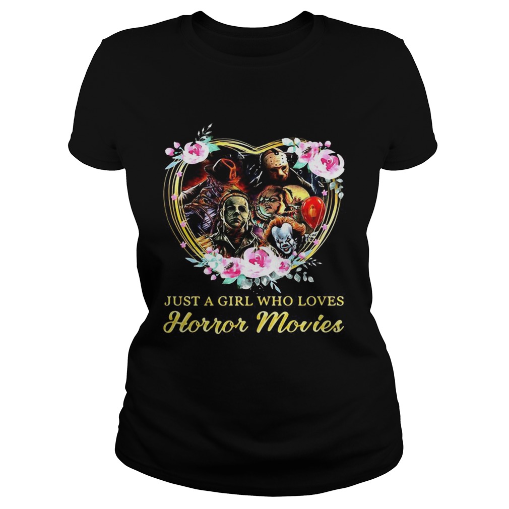 Halloween just a girl who loves horror movies flowers heart Classic Ladies