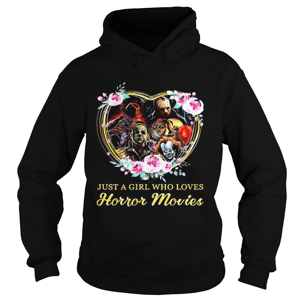 Halloween just a girl who loves horror movies flowers heart Hoodie