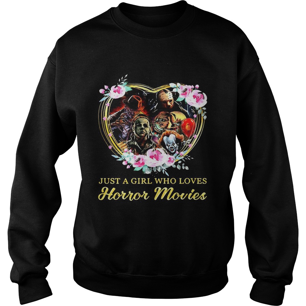 Halloween just a girl who loves horror movies flowers heart Sweatshirt