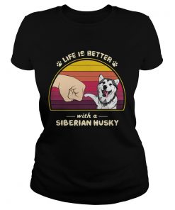 Life is better with a siberian husky hand footprint vintage retro  Classic Ladies