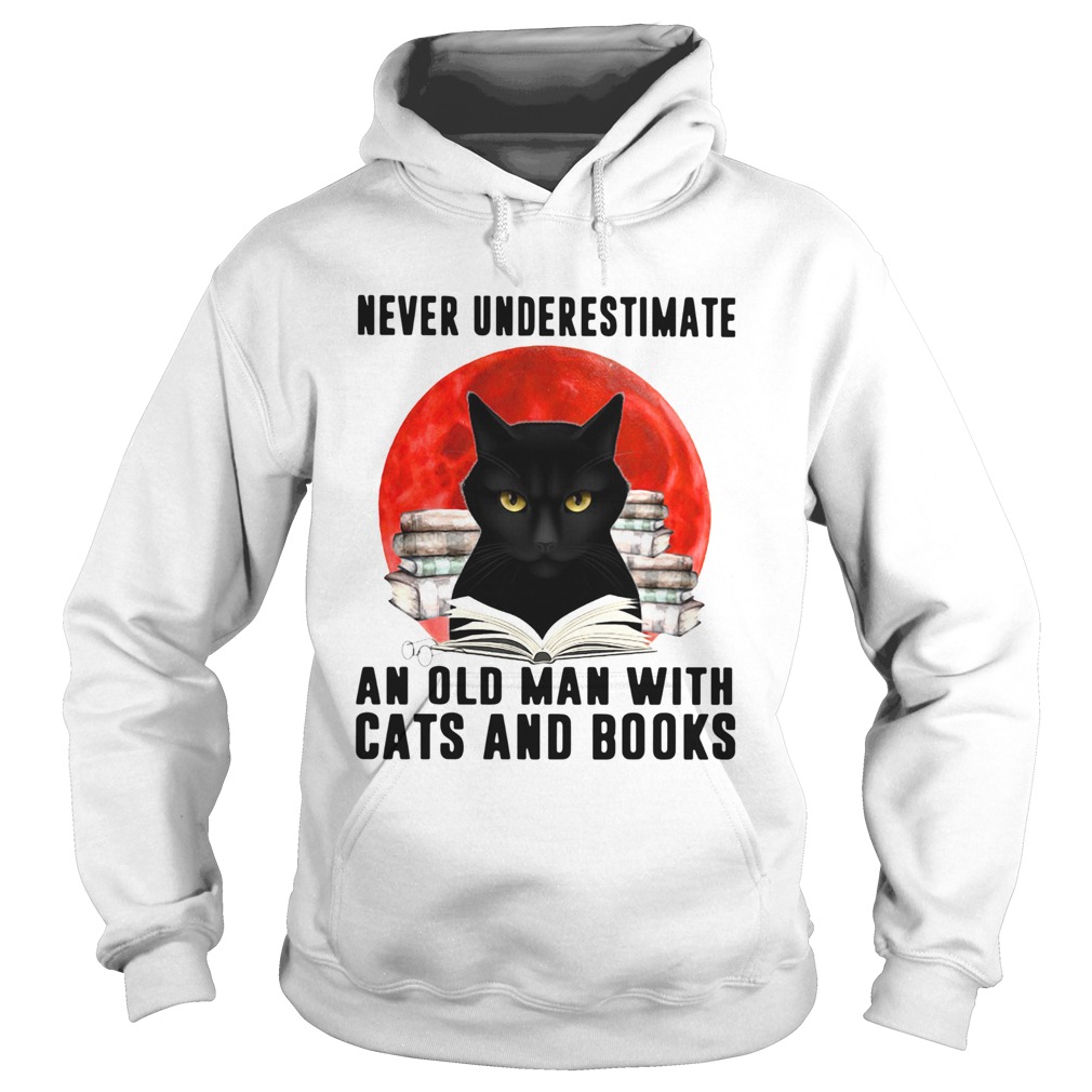 Never Underestimate An Old Man With Cats And Books Moon Hoodie