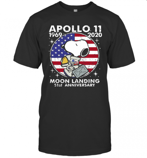 Snoopy Apollo 11 1969 2020 Moon Landing 51St Anniversary American Flag Independence Day Stars T-Shirt