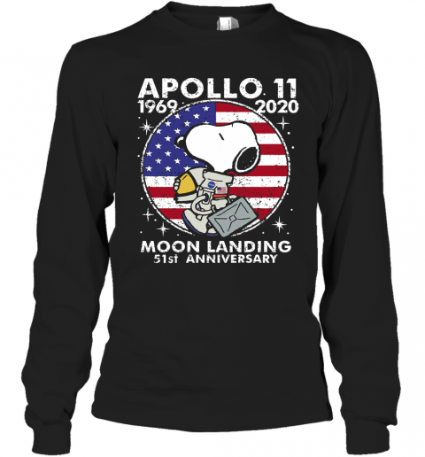 Snoopy Apollo 11 1969 2020 Moon Landing 51St Anniversary American Flag Independence Day Stars T-Shirt Long Sleeved T-shirt 