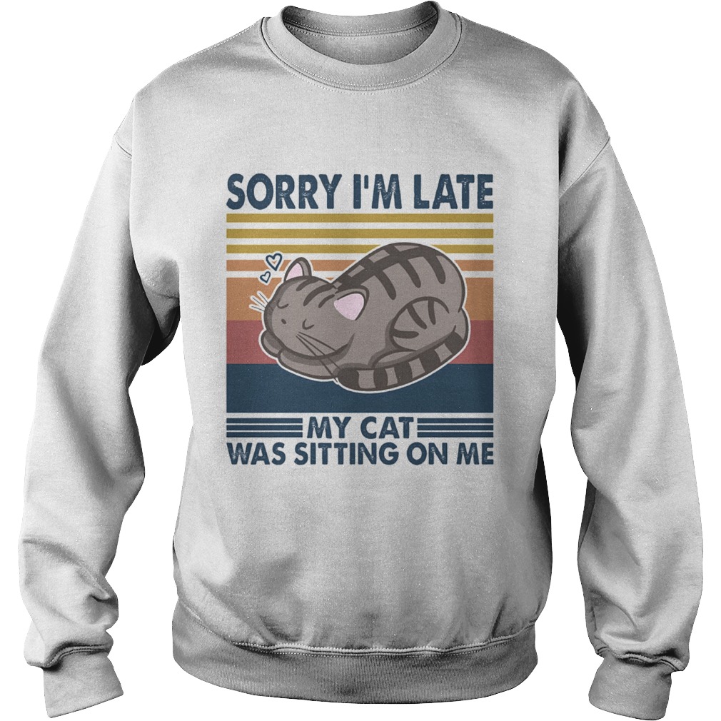 Sorry Im Late My Cat Was Sitting On Me Cat Vintage Retro Sweatshirt