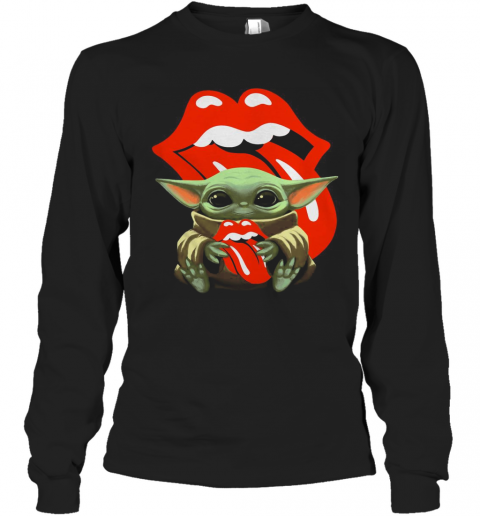 Star Wars Baby Yoda Hug The Rolling Stones In Pocket T-Shirt Long Sleeved T-shirt 