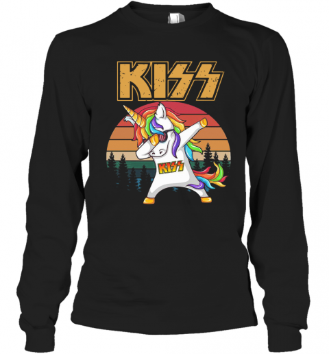 Unicorn Dabbing Kiss Vintage T-Shirt Long Sleeved T-shirt 