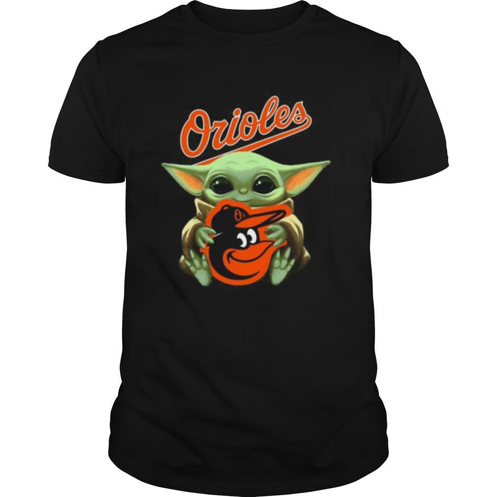 Baby Yoda Hug Baltimore Orioles Logo