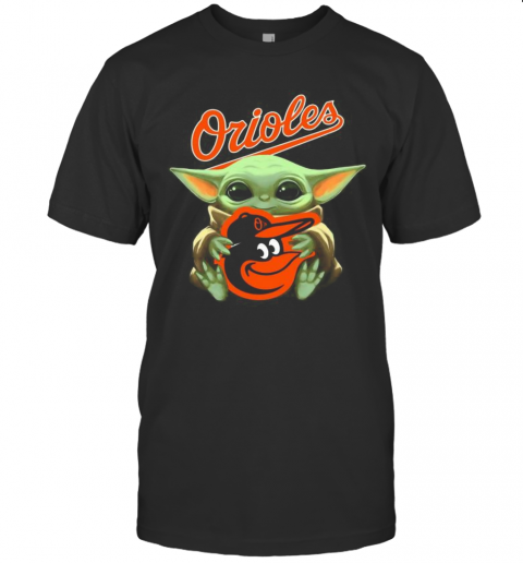 Baby Yoda Hug Baltimore Orioles Logo T-Shirt