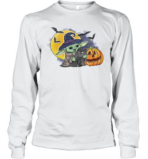 Baby Yoda Hug Cat Halloween T-Shirt Long Sleeved T-shirt 