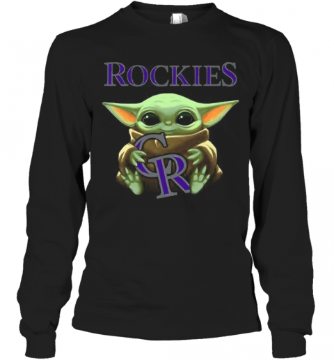 Baby Yoda Hug Colorado Rockies Logo T-Shirt Long Sleeved T-shirt 