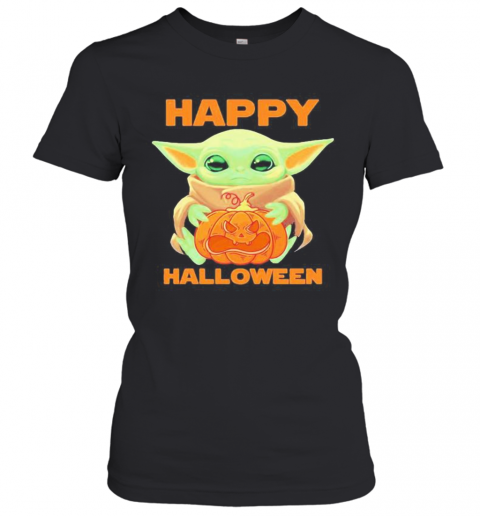 Baby Yoda Hug Pumpkin Happy Halloween T-Shirt Classic Women's T-shirt