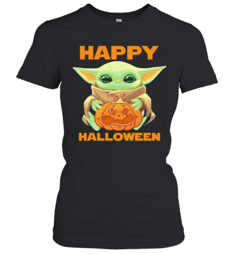 Baby Yoda Hug Pumpkin Happy Halloween T-Shirt Classic Women's T-shirt