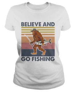 Bigfoot believe and go fishing vintage retro  Classic Ladies