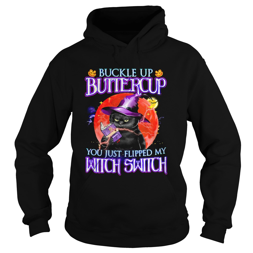 Black Cat Buckle Up Buttercup You Just Flipped My Witch Switch Sunset Halloween Hoodie