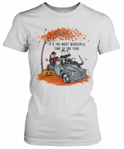 Halloween Horror Characters Riding Car It'S The Most Wonderful Time Of The Year Leaves Tree T-Shirt Classic Women's T-shirt