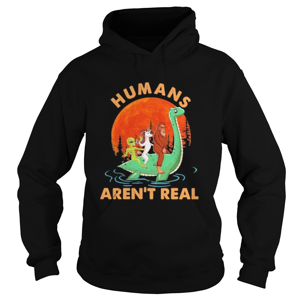 Halloween humans arent real alice unicorn and bigfoot riding dinosaur Hoodie