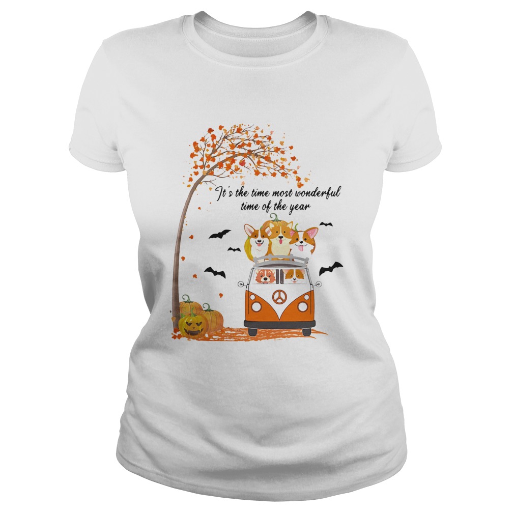 Its The Time Most Wonderful Time Of The Year Peace Bus Corgi Pumpkin Halloween Classic Ladies