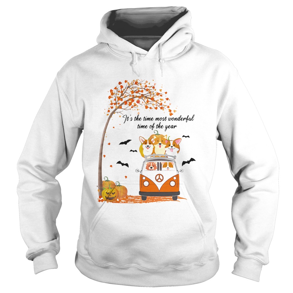 Its The Time Most Wonderful Time Of The Year Peace Bus Corgi Pumpkin Halloween Hoodie