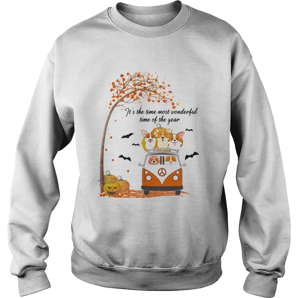 Its The Time Most Wonderful Time Of The Year Peace Bus Corgi Pumpkin Halloween Sweatshirt