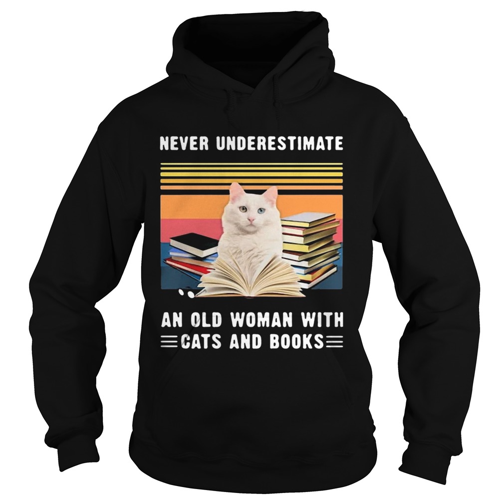 Never Underestimate An Old Woman With Cats And Books Turkish Van Cat Vintage Retro Hoodie