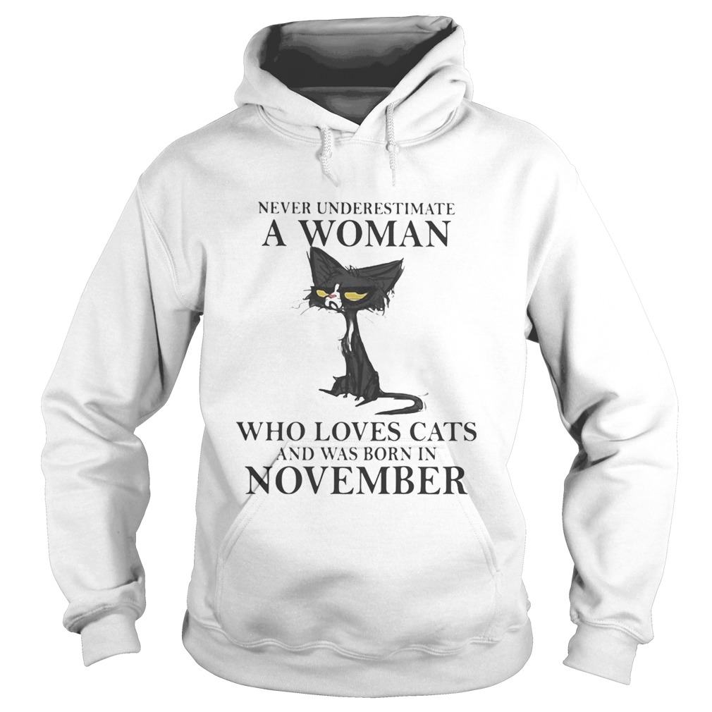 Never underestimate a woman who loves black cats and was born in november Hoodie