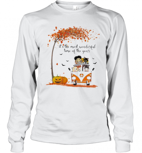 Peace Bus It'S The Most Wonderful Time Of The Year Leaves Tree T-Shirt Long Sleeved T-shirt 