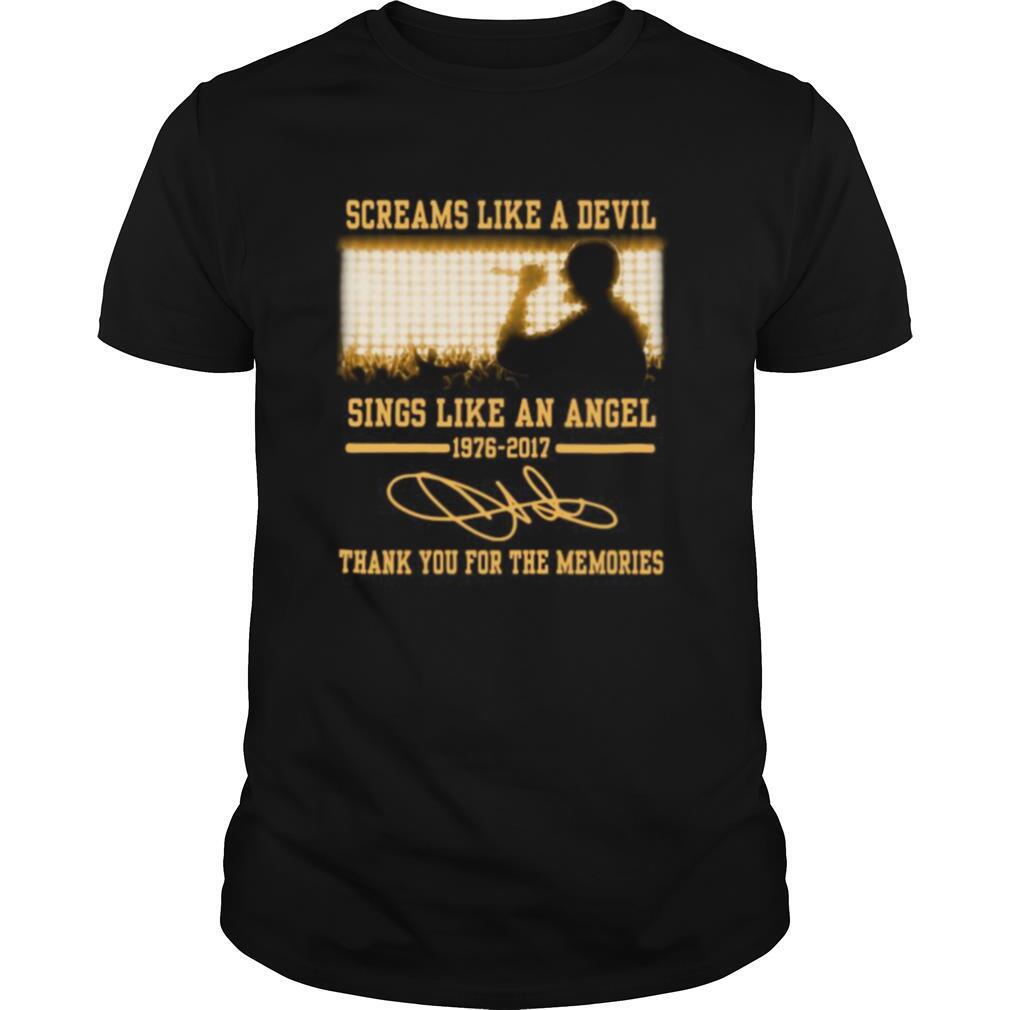 Screams like a devil sings like an angel 1976 2017 thank you for the memories signatures shirt