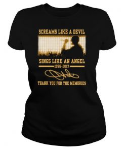 Screams like a devil sings like an angel 1976 2017 thank you for the memories signatures shirt