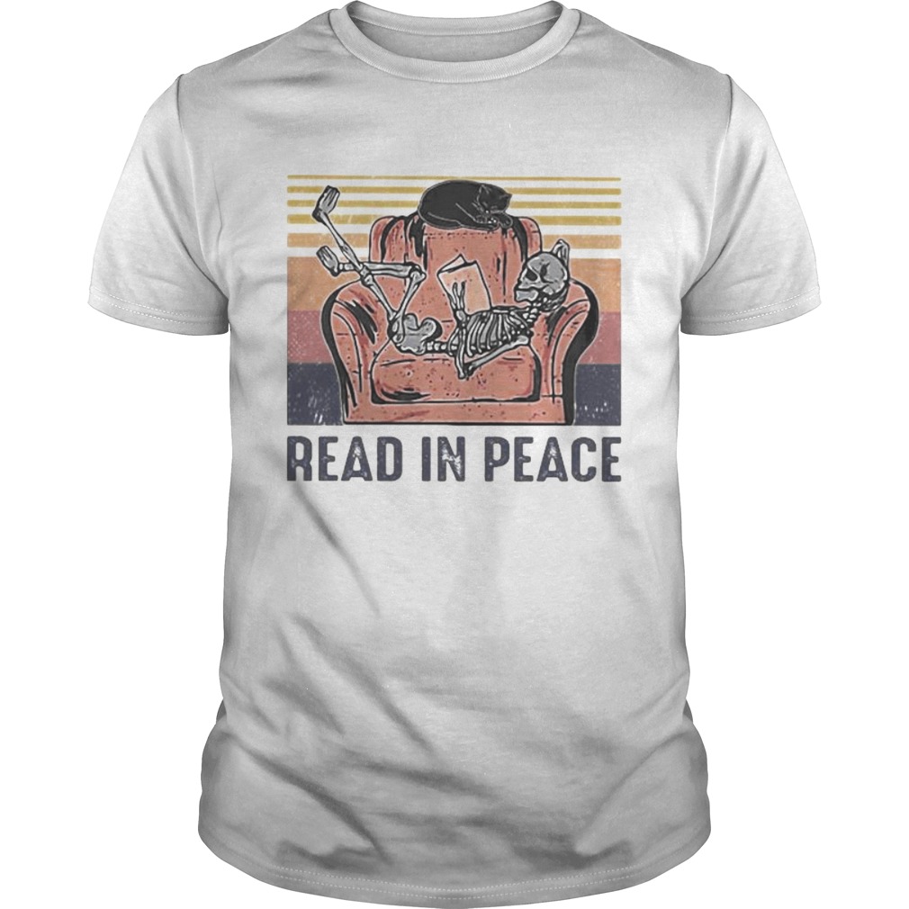 Skeleton Cat Read in peace vintage retro shirt