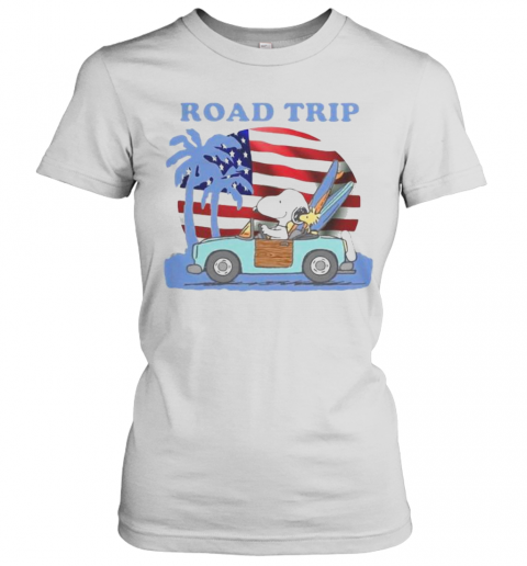 Snoopy And Woodstock Riding Car Road Trip American Flag Independence Day T-Shirt Classic Women's T-shirt