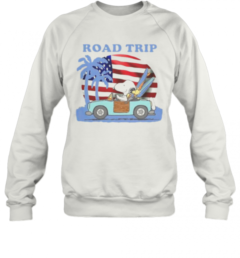 Snoopy And Woodstock Riding Car Road Trip American Flag Independence Day T-Shirt Unisex Sweatshirt