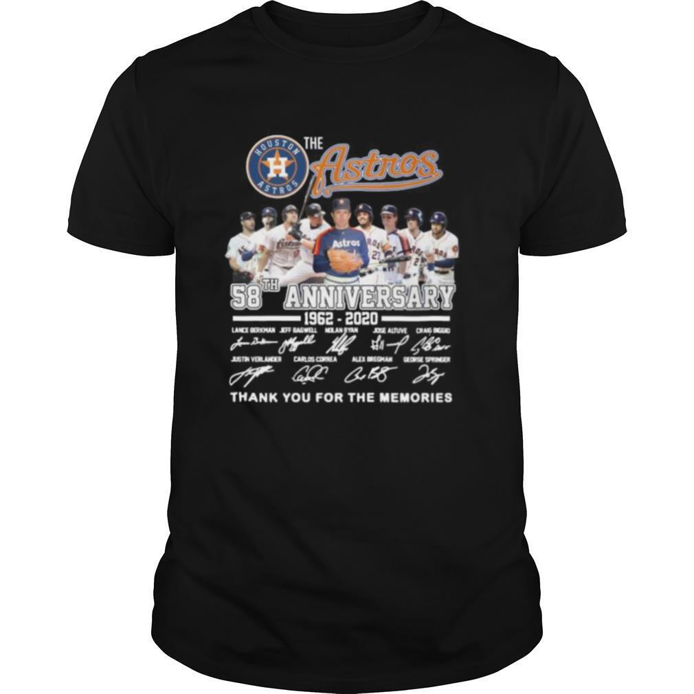 The houston astros 58th anniversary 1962 2020 thank you for the memories signatures shirt