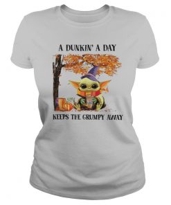 Baby Yoda Hug Dunkin’ Donut Coffee A Dunkin’ A Day Keeps The Grumpy Away Halloween shirt