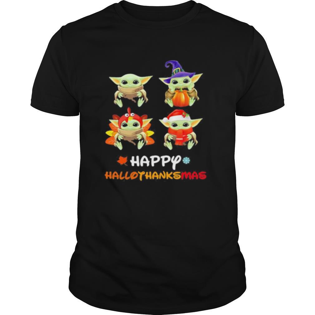 Baby yoda happy hallothanksmas halloween thanksgiving christmas shirt