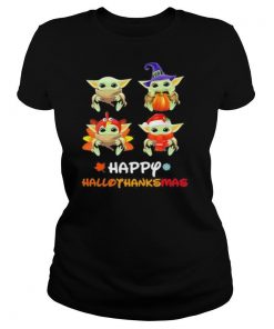 Baby yoda happy hallothanksmas halloween thanksgiving christmas shirt