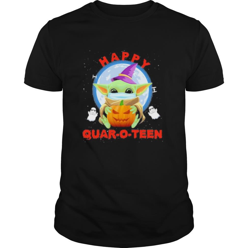 Halloween baby yoda witch quar o teen shirt