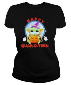 Halloween baby yoda witch quar o teen shirt