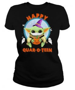 Happy halloween baby yoda witch quar o teen shirt