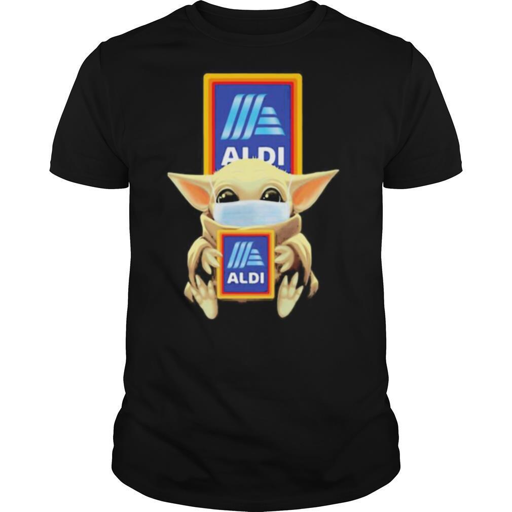 Star wars baby yoda mask hug aldi logo shirt