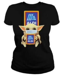 Star wars baby yoda mask hug aldi logo shirt