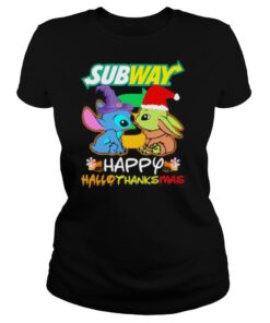 Stitch and baby yoda subway happy hallothanksmas halloween thanksgiving christmas shirt