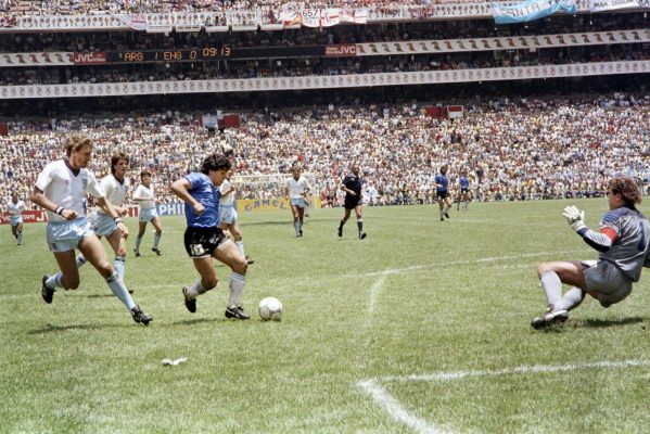 Maradona sweeping through England’s defense in 1986 to score one of the most famous goals in World Cup history. Minutes earlier, he had scored one of the most infamous