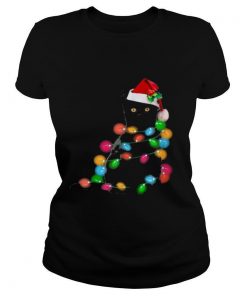 Black Cat Christmas lights shirt