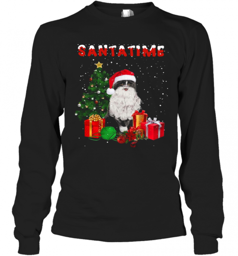 Santatime Cat Merry Christmas Tree Gift T-Shirt Long Sleeved T-shirt 