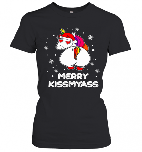 Unicorn Merry Kissmyass Ugly Christmas T-Shirt Classic Women's T-shirt