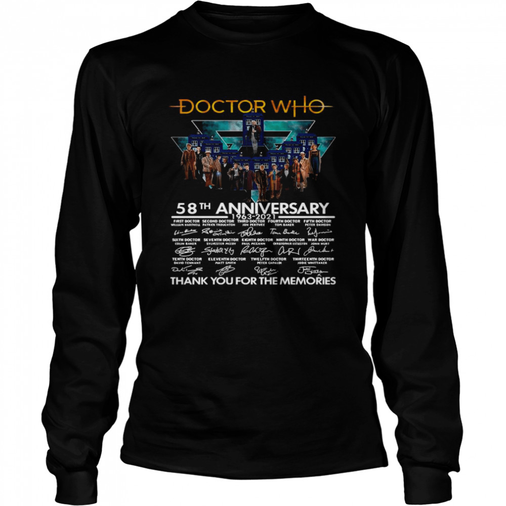 Doctor Who 58th Anniversary 1963 2021 Thank You For The Memories Signatures Long Sleeved T-shirt